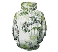 Unisex Adults Sweatshirts Ink Painting Bamboo Forest 3D Printed Oversized Hoodie With Pocket Chinese Plants Casual Novelty Long Sleeve Lightweight Drawstring Pullover Dark Green Loose Sweatshirt