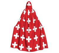 Unisex Adults Swiss Flag Print Long Hooded Cloak Cosplay Costumes For Parties And Theme Events