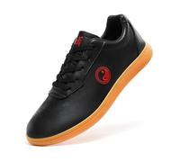 Unisex Adults Youth Tai Chi Shoes Leather Martial Arts Kung Fu Trainers Anti-Slip Sneakers for Daily Training Exercises,Black,8 UK