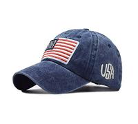 Unisex American Baseball Cap Embroidery USA Flag Washed Denim Trucker Cap Adjustable Cotton Summer Hats for 4th of July Independence Day