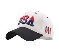 Unisex American Flag Baseball Caps Embroidery Low Profile Color Block Adjustable Sun Protection Dad Cap Golf Tennis Trucker Caps for Women Men White