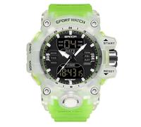 Unisex Analog Digital Outdoor Sports Watch Military Tactics Multi Function LED Electronic Large Waterproof Watch Candy Color Student Wrist Watch, X Translucent Green, Digital