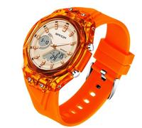 Unisex Analog Digital Outdoor Sports Watch Military Tactics Multi Function LED Electronic Large Waterproof Watch Candy Color Student Wrist Watch, Y Orange