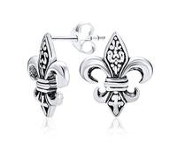 Unisex Ancient Symbol Lily Flower Fleur De Lis Stud Earrings For Women Men Teens Oxidized .925 Sterling Silver