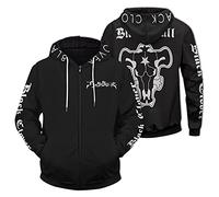 Unisex Anime Zip Sweatshirt Black Clover Long Sleeve Cosplay Hoodie Black Bull Emblem Pullover for Asta Fans