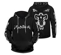 Unisex Anime Zip Sweatshirt Black Clover Long Sleeve Cosplay Hoodie Black Bull Emblem Pullover for Asta Fans