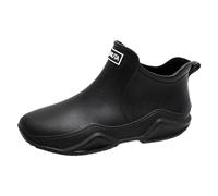 Unisex Ankle Wellies for Men Women, Thick Platform Non Slip Waterproof Short Chelsea Rain Boots, Slip On Comfort Rubber Welly Shoes for Kitchen Gardening Daily Outdoor Wear Black
