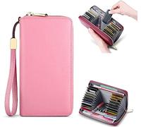Unisex Anti-Credit Card Fraud Multi-Compartment Wallet,24 Slots RFID Blocking Card Holder,Large Long Leather Zipper Organizer Accordion Wallet,Huge Storage Capacity Card Organizer Wallet. (Pink)