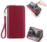Unisex Anti-Credit Card Fraud Multi-Compartment Wallet,24 Slots RFID Blocking Card Holder,Large Long Leather Zipper Organizer Accordion Wallet,Huge Storage Capacity Card Organizer Wallet. (Red)