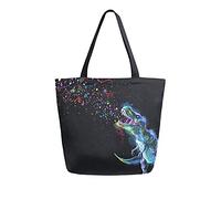 Unisex Art Painting Rainbow Animal Dinosaur Reusable Foldable Casual Stylish Grocery Shopping Shoulder Bags Tote Bag For Beach Travel Work School