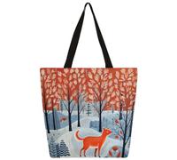 Unisex Art Painting Snow Fox Reusable Foldable Casual Stylish Grocery Shopping Shoulder Bags Tote Bag For Beach Travel Work School