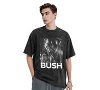 Unisex B*u*s*h London Rock Band T-Shirts Vintage Washed Denim Short-Sleeve Tops Summer Graphic Cotton Shirts Black M