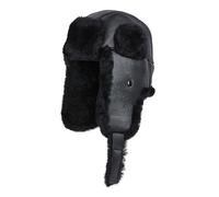 Unisex B3 Russian Ushanka RAF Aviator Shearling Sheepskin Leather Trapper Flying Hat Black