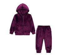 Unisex Baby Boy Girl Fall Winter Clothes Velvet Zipper Hoodie Sweatshirt Tops Elastic Waist Pants Set 2PCS Casual Outfits 140 Purple 7-8 Years