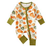 Unisex Baby Boy Girl Rompers Long Sleeve 2 Way Zipper One Piece Pumpkin Print Jumpsuits Infant Halloween Clothes Newborn Kid Zip Up Romper Playsuit Outfits Clothes Set (Green, 3-6 Months)