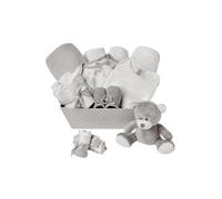 Unisex Baby Gift Set - 12 Baby Essentials for Newborn - Ideal Gender Reveal Gift & Baby Shower Gifts for Boys & Girls, Includes Newborn Baby Clothes, Baby Blankets & Grey Teddy Bear