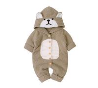 Unisex Baby Hooded Winter Romper, Odot Newborn Toddler Jumpsuit Bear Style Velvet Button Snowsuit Pyjamas Cartoon Animal Boys Girls Winter Warm Onesies Outwear Outfits (80,Coffee)