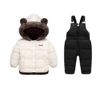 Unisex Baby Kids Puffer Winter Warm Snowsuit Jacket Hoodie Coat Down with Snow Down Bib Pants 2 Pieces Ski Outfit Set 18 M-6 Years Beige