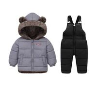 Unisex Baby Kids Puffer Winter Warm Snowsuit Jacket Hoodie Coat Down with Snow Down Bib Pants 2 Pieces Ski Outfit Set 18 M-6 Years Grey
