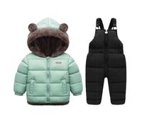 Unisex Baby Kids Puffer Winter Warm Snowsuit Jacket Hoodie Coat Down with Snow Down Bib Pants 2 Pieces Ski Outfit Set 18 M-6 Years Green