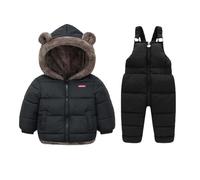 Unisex Baby Kids Puffer Winter Warm Snowsuit Jacket Hoodie Coat Down with Snow Down Bib Pants 2 Pieces Ski Outfit Set 18 M-6 Years Black