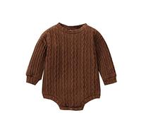 Unisex Baby Knitted Rompers Boys Girls Crewneck Long Sleeve Jumpsuits Button Down Solid Color Bodysuit Relaxed Infant Baby Grows for Girls Fall Winter Warm Clothes Overalls (Brown, 6-9 Months)