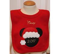 Unisex Baby’s Personalised Applique Mickey/Minnie Mouse 1st Christmas Bib (Red)