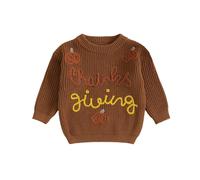 Unisex Baby Toddler Girls Boys 0-4 Years Jumper Knitwear Long Sleeve Crew Neck Pumpkin Embroidered Winter Warm Sweater Pullover Jumpers Top for Thanksgiving Autumn Festivities (Brown, 2-3 Years)