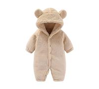Unisex Baby Toddlers Romper Boys Girls Winter Jumpsuit Plush Cute Hooded Zipper Coat Outwear Toddler Halloween Costume Cartoon Outfits 0-12 Months Beige