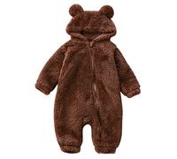 Unisex Baby Toddlers Romper Girl Boy Set Autumn Winter Flannel One Piece Hoodie Jumpsuit Warm Outfits Toddler Halloween Costume Infant Outerwear for Boys Girls Brown