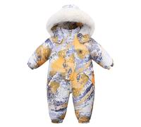 Unisex Baby Toddlers Romper Girl Boy Set Fleece Snowsuit Jumpsuit Winter Coat Outwear Warm Outfits Clothes Cartoon 0-12 Months Yellow