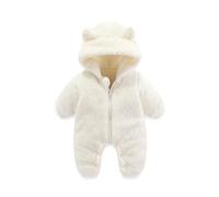 Unisex Baby Toddlers Romper Newborn Girls Boys Zipper Hooded Jumpsuit Fleece Snowsuit Winter Coat Outwear Grows Outfits Funny Cosplay Zip-Up Infant Outfit Beige