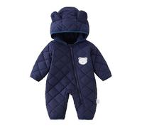 Unisex Baby Toddlers Romper Newborn Winter Warm Outfits Autumn Flannel Hooded Cartoon Sleepsuits for Fall Animal Outfit 0-12 Months Navy