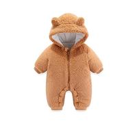 Unisex Baby Toddlers Romper Newborn Winter Warm Outfits Fuzzy Hooded Animal Onesie Cute Zipper Clothing Gift Cartoon 0-12 Months Coffee