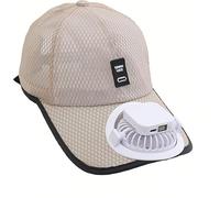 Unisex Baseball Cap with Built-in Fan, Breathable Mesh Sun Protection Peaked Cap, Solar Powered/USB Charging Fan Hat, Adjustable Lightweight Outdoor Beach Sports Visor Cap Beige