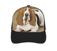 Unisex Basset Hound Baseball Cap Outdoor Sun Hollow Cap Adjustable Washed Summer Mesh Hat Golf Running Black