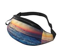Unisex Beach Waves in The Sunset Print Belt Bag, Adjustable Strap Waist Bag Crossbody Bag for Travel Hiking Sports