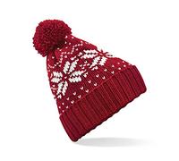 Unisex Beechfield Fair Isle Knit Snowstar Beanie Bobble Hat Classic Red/White One Size