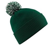 Unisex Beechfield Snowstar Duo Winter Knit Beanie Bobble Hat Bottle Green / Off White One Size