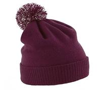 Unisex Beechfield Snowstar Duo Winter Knit Beanie Bobble Hat Burgundy/Off White One Size