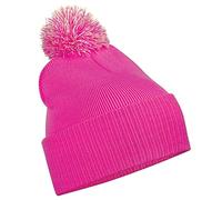 Unisex Beechfield Snowstar Duo Winter Knit Beanie Bobble Hat Fuchsia/Off White One Size