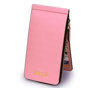 Unisex Bifold Wallets, Soft PU Leather Billfold Card Holder, Women's Front Pocket Coin Purses Creidt, Compact Card Case (Light Pink)