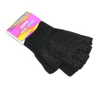 Unisex black fingerless magic gripper gloves. One size - Adults. Winter accessory.