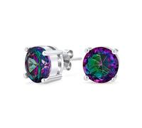 Unisex Black Mystic Rainbow Color-Changing Cubic Zirconia Solitaire AAA CZ Stud Earrings For Women .925 Sterling Silver - Round 5MM