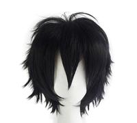 Unisex Black Short Wig Short Black Wig Cosplay, Unisex Anime Cosplay Wigs, Synthetic Layered Short Hair Wigs with Bangs, Anime Costume Party Fake Hair Fancy Dress for Women Men Boy Girls