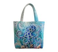 Unisex Blue Polyester Tote Bag with Decorative Peacock Feather Print | Tall rectangular shape, paired handles and vivid blue paisley feather artwork cover the front panel.