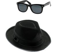 Unisex Blues Brothers Band Hat & Glasses Set Adult American Band Fancy Party Blues Hat & Sunglasses Costume Accessory