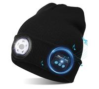 Unisex Bluetooth Beanie Hat with LED Light, Wireless Winter Knitted Cap Running Cap with Built-in Stereo Speakers and Mic, Warm Hat for Sports and Outdoors Black