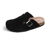 Unisex Boston Soft Footbed Clog,Suede Leather Clogs, Cork Clogs Shoes for Women Men,Antislip Sole Slippers Black