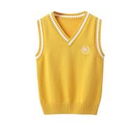Unisex Boys Girls Classic Cable Knit Vest Sweater Solid Color V Neck Sleeveless Tops for Toddler Infant Baby Back to School Outfits Fall Winter Clothes Outerwear (Yellow, 5-6 Years)